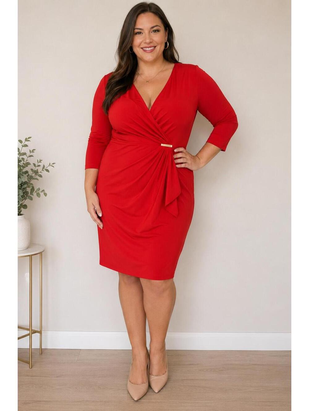 Emma Michele Red Wrap Sheath DressSize L | Office Siren Cocktail Career Dress